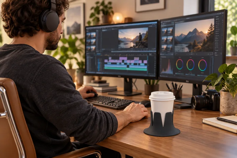 Coffee through the next cut. AI lifestyle illustration.